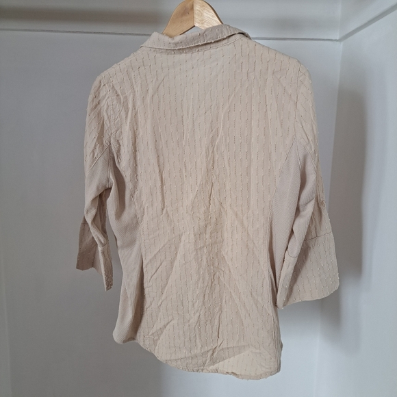 Cl sono | Beige - tan half sleeve women's casual v neck button blouse - Picture 7 of 11